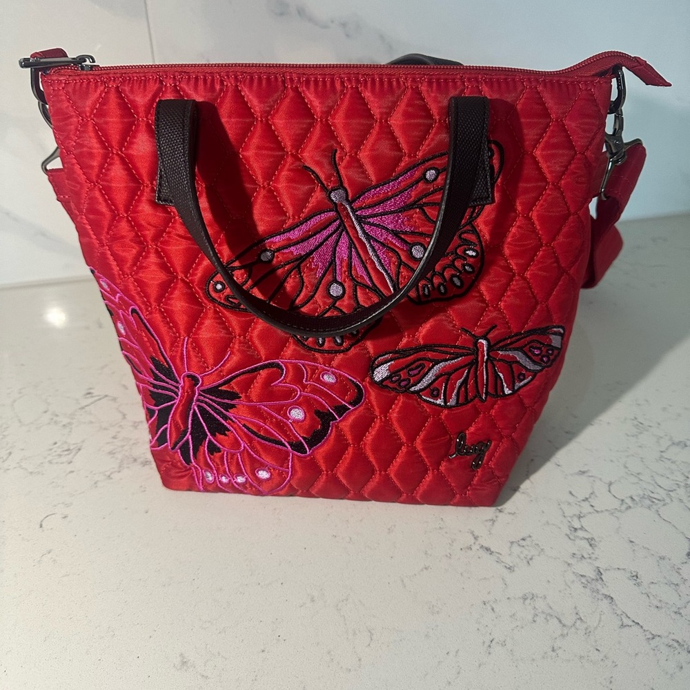Lug Sprinkler Crossbody Bag In Butterfly Poppy Embroidery RED